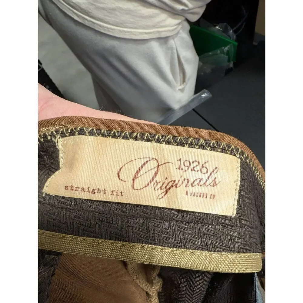 Haggar Pants Tan/ Brown Plain Weave (raw hem) Men's 38x32